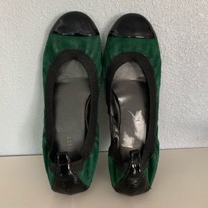 Nine West Flats Green Suede and Black Patent